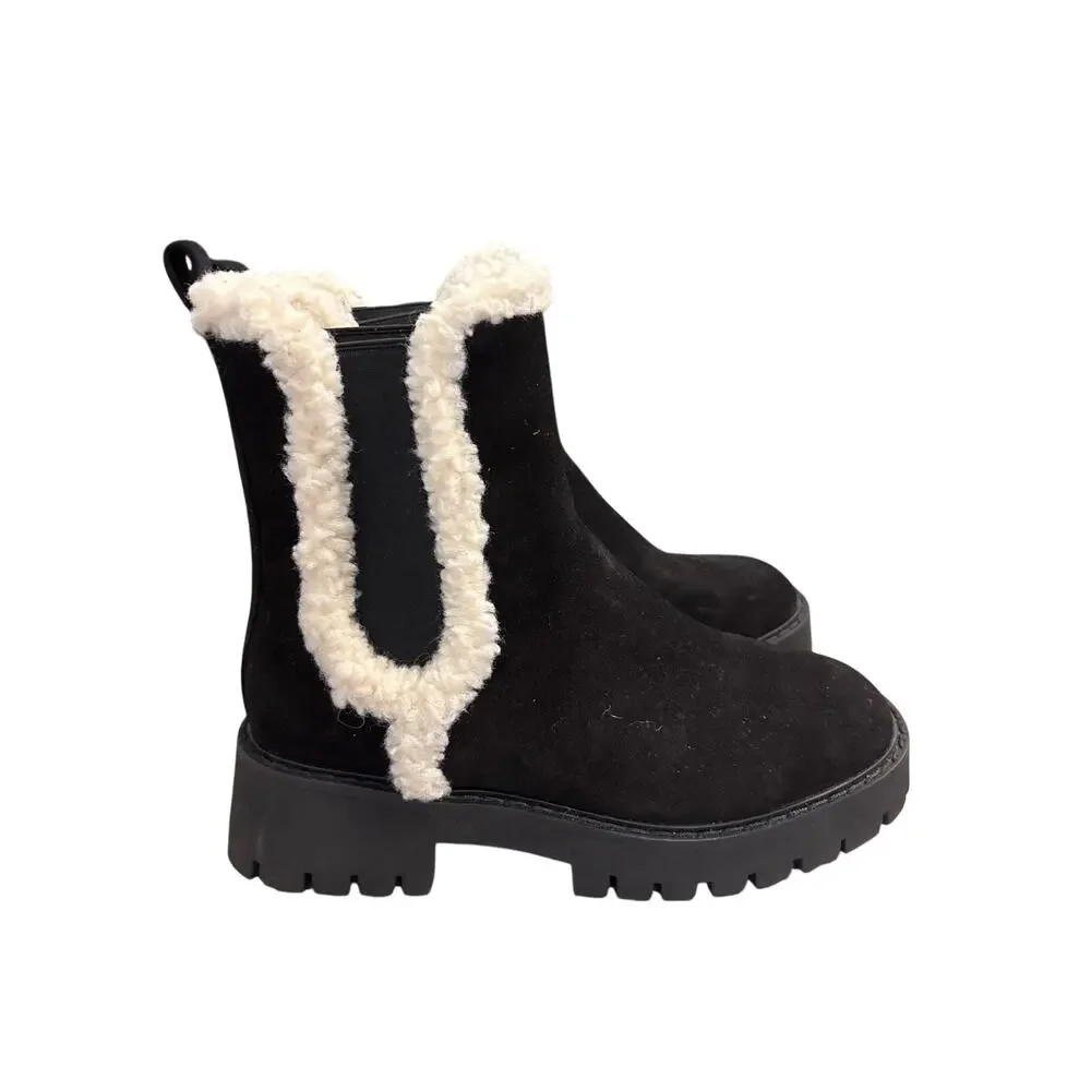 MIchael Kors Black Fur Trimmed Pull On Boots Sz 9